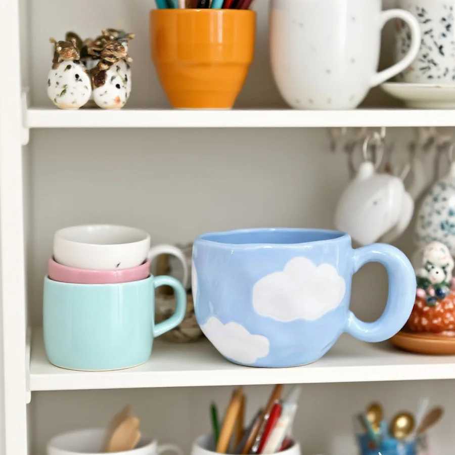 Ceramic cup Coffee cup Water cup Mug Tea cup CupFloral pattern Couple For home Milk Pure white Bone china Jingdezhen ware Large H260323