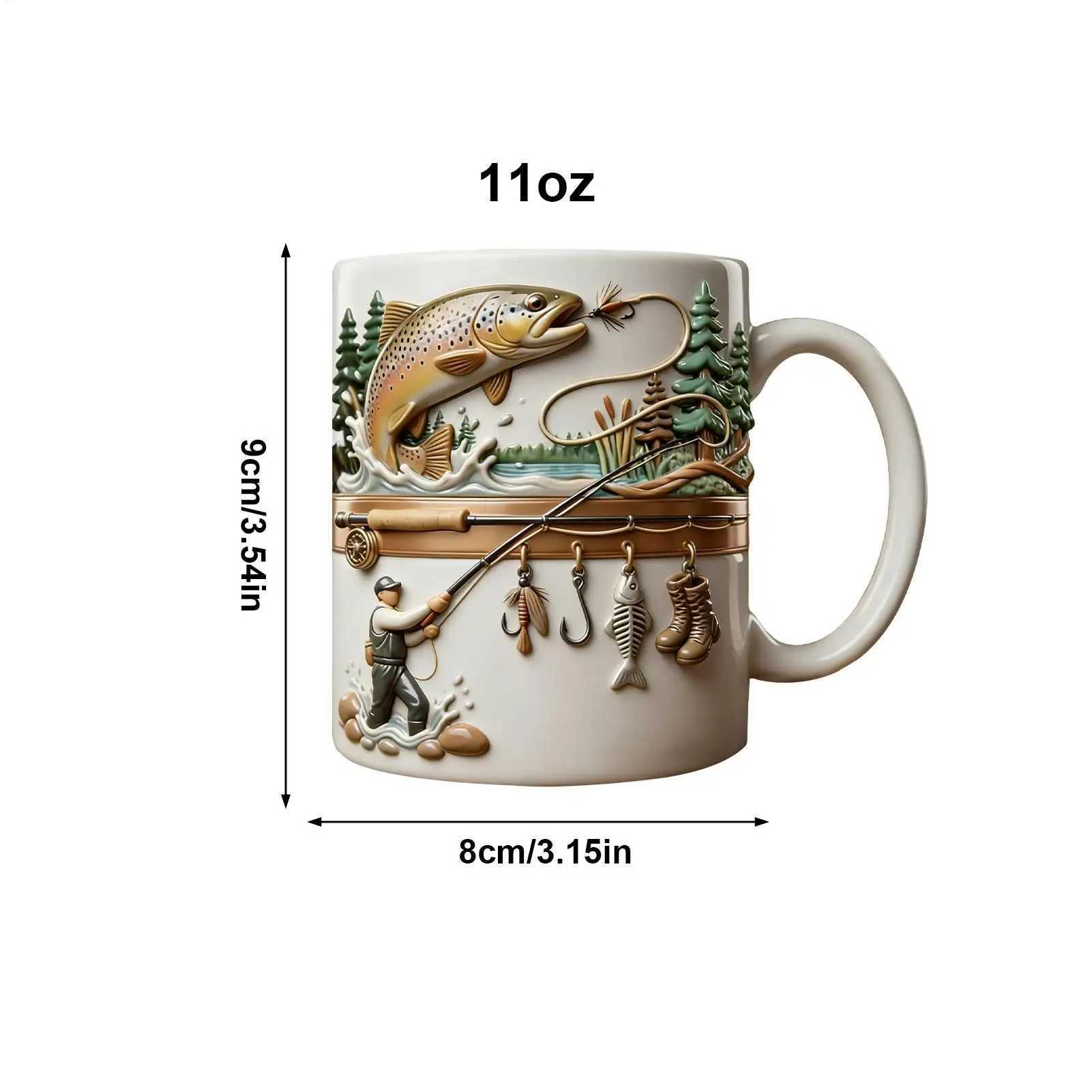 350ml Ceramic Fishing Mug Funny Novelty Drinkware Fisherman Coffee Mug for Cold Weather Outdoor Fishing Camping Hiking Picnic D260323