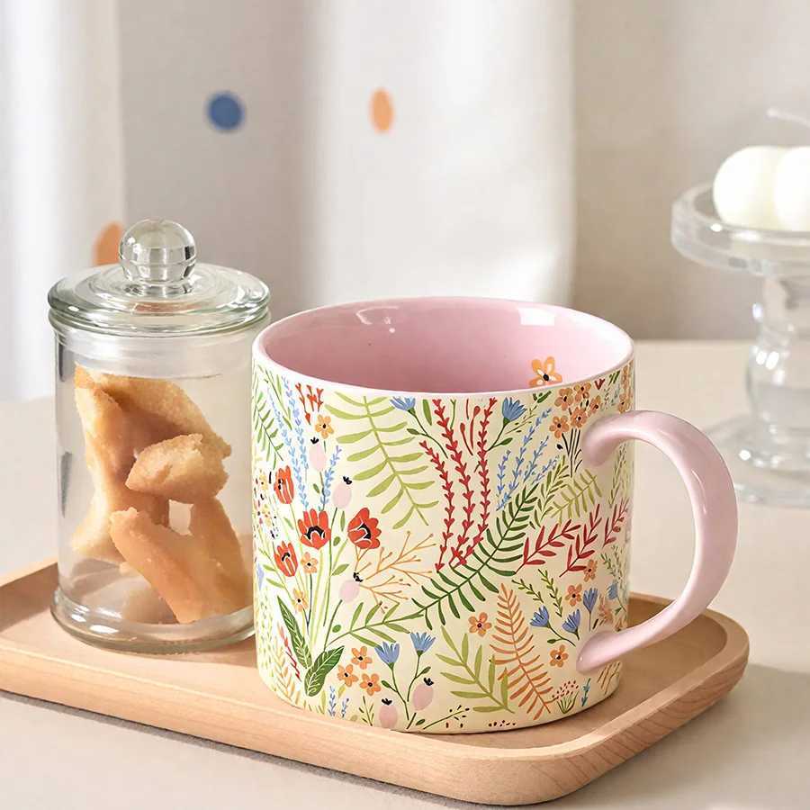 Ceramic cup Coffee cup Water cup Mug Tea cup Cup Office Personal Dedicated Japanese style Ceramic Floral pattern Couple For home H260323