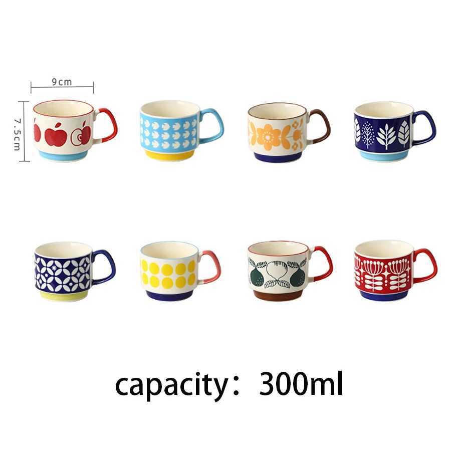 4pcs set Ceramic Ear Hanging Coffee Mug Underglaze Colored Breakfast Milk Oatmeal Cup Japanese Retro Style Lovers Mug Stackable H260323