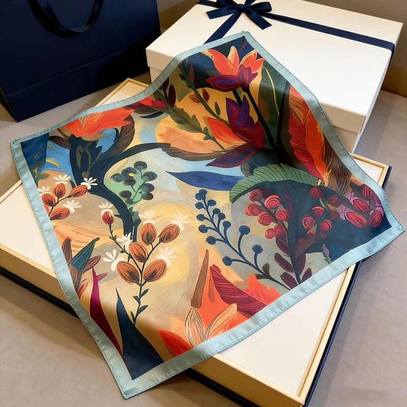 70x70cm Satin Imitation Silk Square Scarf Art Oil Painting Series Soft Smooth Lightweight Breathable All-Match Neck Scarf Shawl Headband Bag Decor