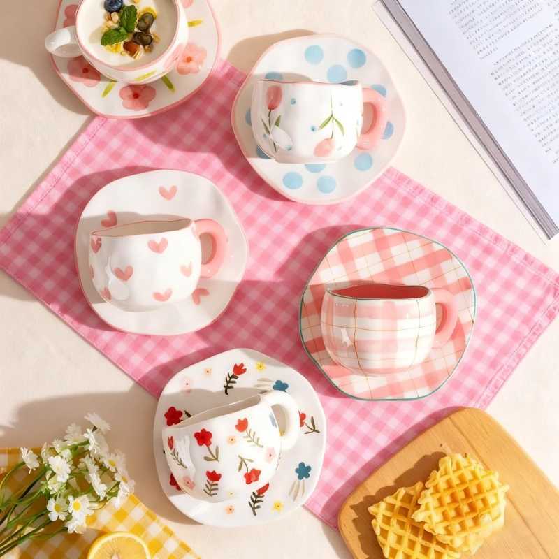 300ML Hand Pinched Ceramic Mug Cute Pattern Irregular Coffee Cup Breakfast Milk Oatmeal Mugs Afternoon Tea Cups Creative Gifts D260323