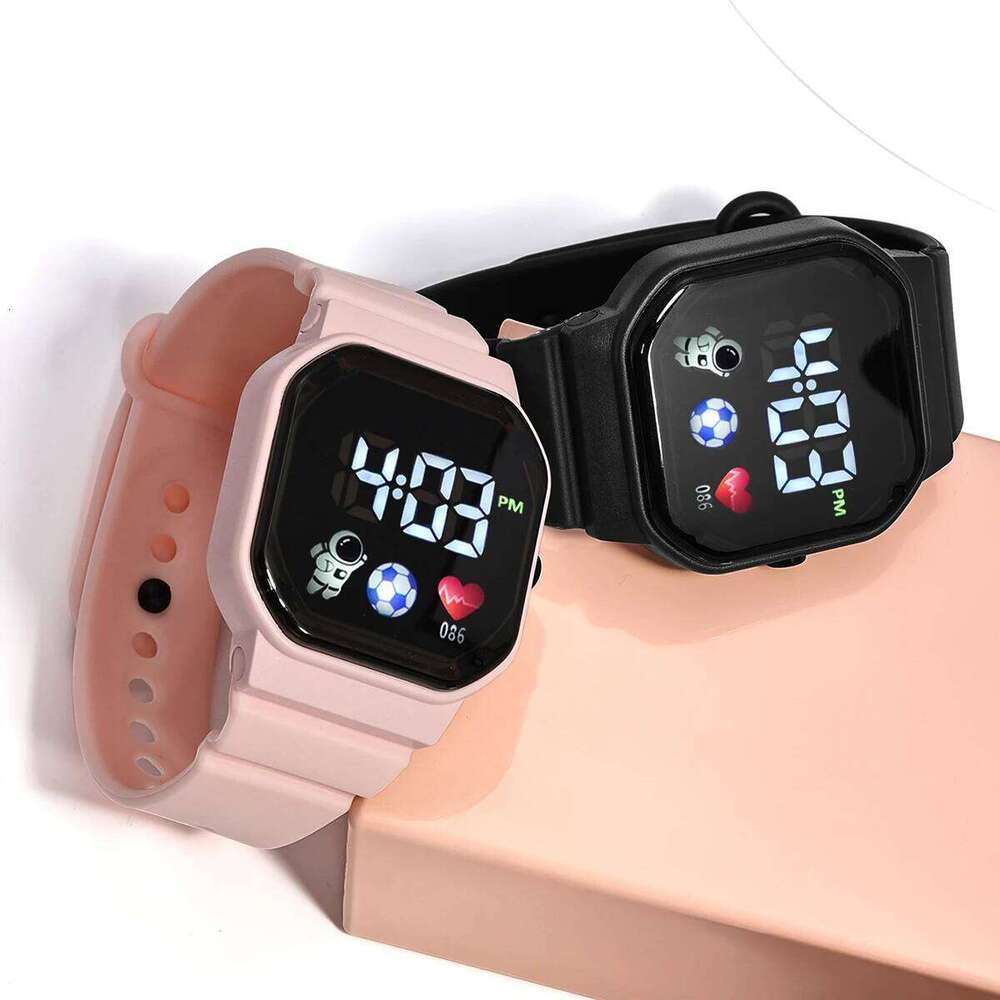 Two Sets of kids Watches Multi-color Simple Football Student Sports Watch Men's and Women's LED Touch Screen Clock