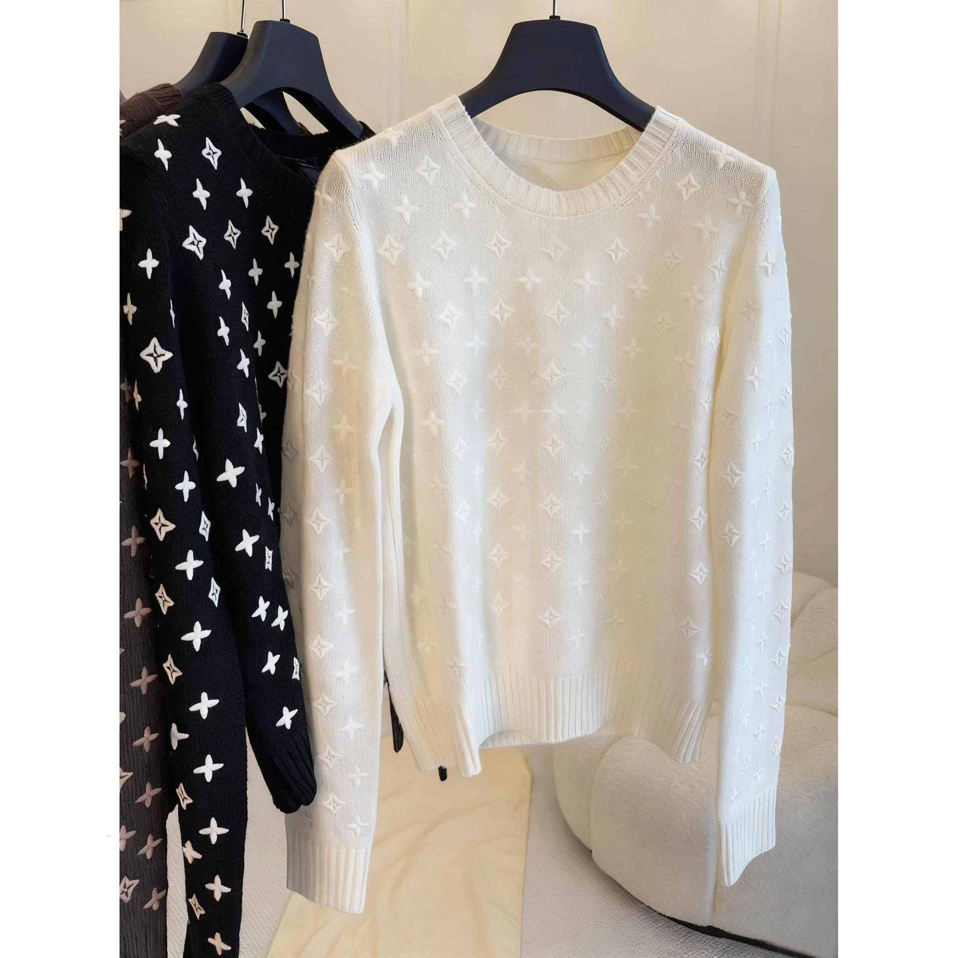 Designer T-shirt Non-market Product Designer Hoodie New Polo High-end European Women's Clothing White Letter Jacquard Wool Crew Neck Sweater Base Top