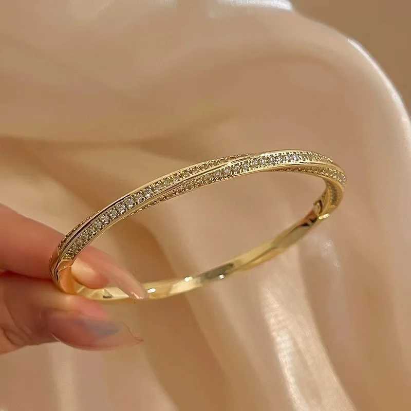 Yupsk Classic Stainless Steel Zircon Inlaid Open Bangle for Women Twist Niche Design Luxury Jewelry Gift H260323 - view 3