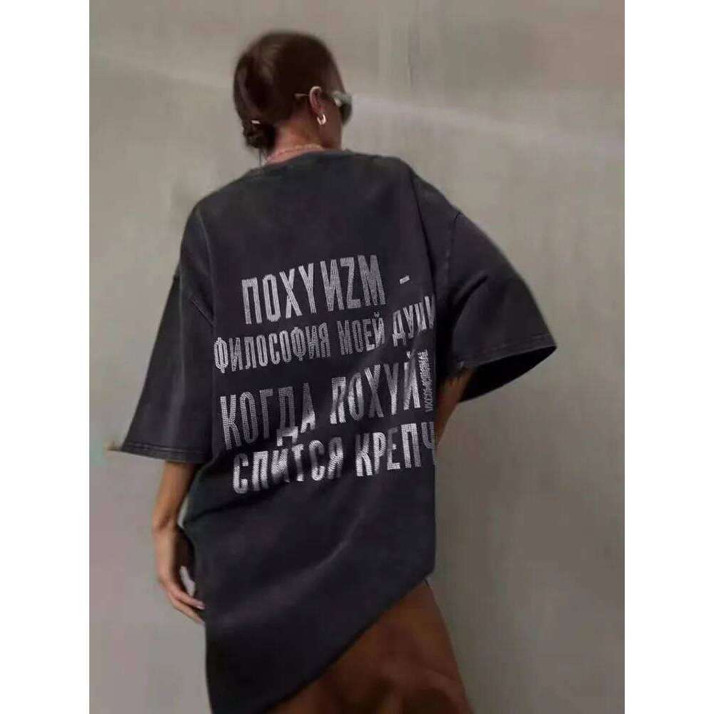 Summer Harajuku Letter Printed Women Cotton Diamond Tee Casual Oversize T Shirt Streetwear Loose Top WONST