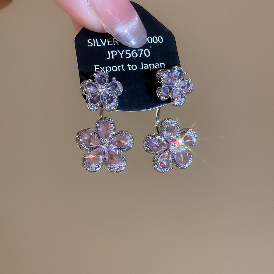 Silver Needle Super Fairy Zircon Flower Sweet Exquisite Elegant Earrings Light Luxury High-End Women's Ear Accessories - view 6