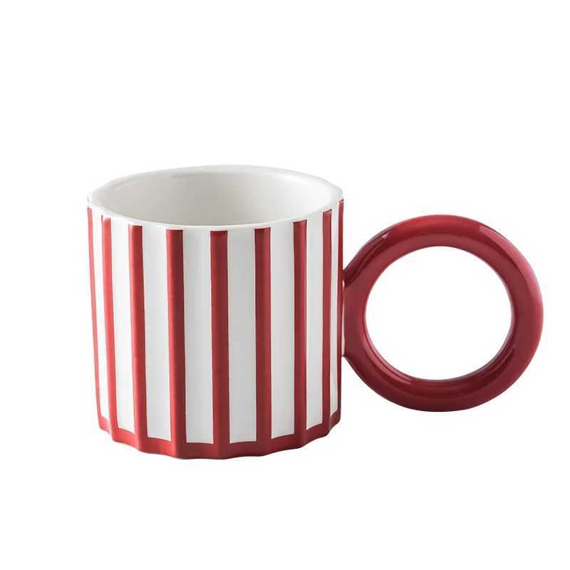 Minimalist Stripe Ceramic Coffee Mug with Large Handle Breakfast Milk Mug Exquisite Afternoon Tea Flower Tea Cup Birthday Gifts H260323
