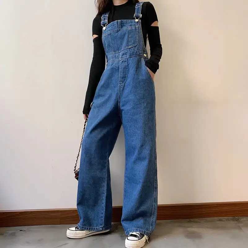Design sense niche Workwear Denim Overalls Women 2025 New Spring Autumn High waisted Loose Wide leg Jumpsuit Female Casual Jeans M260323