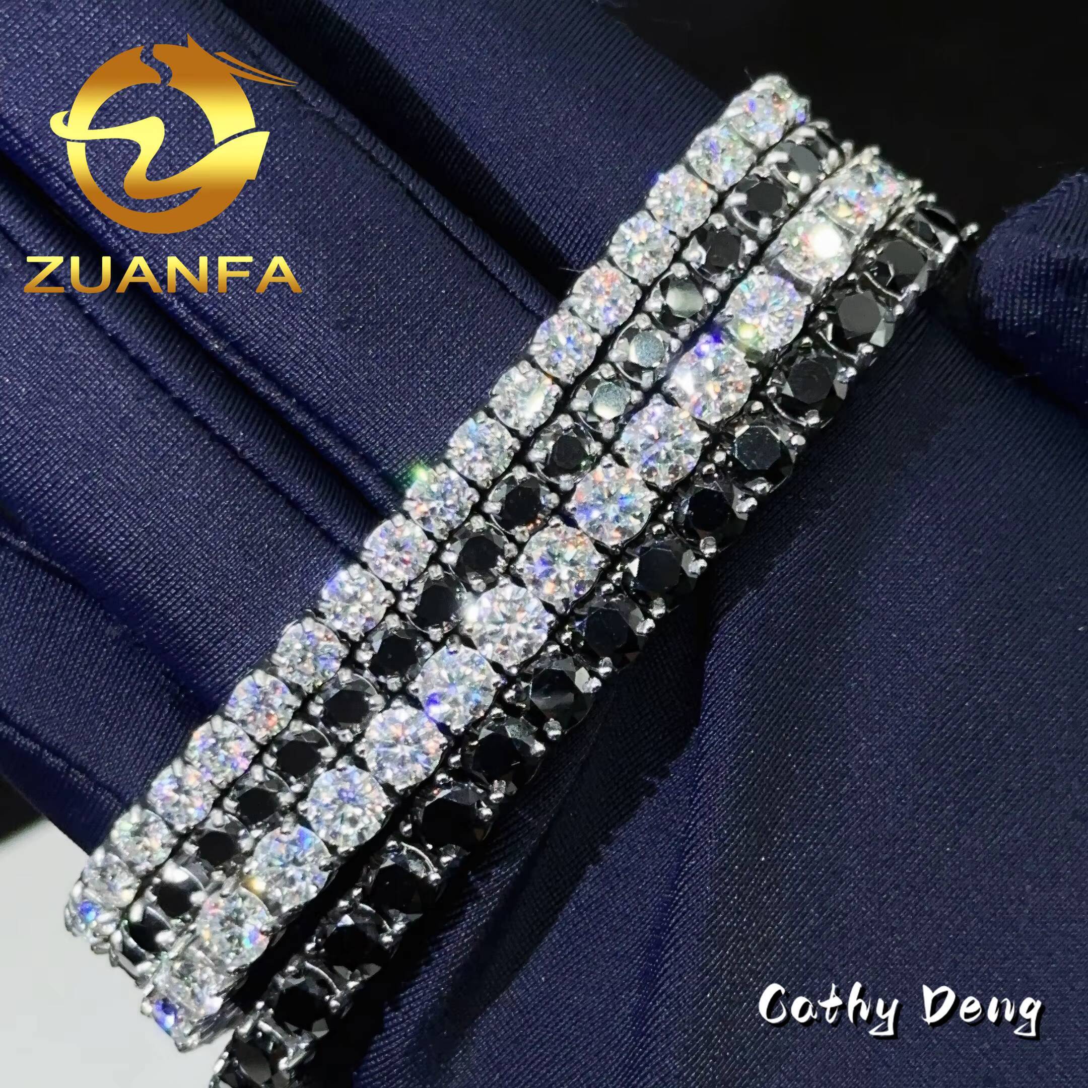 4mm 5mm Never Fade Black Moissanite Diamond 316L Stainless Steel Tennis Chain Bracelet Hip Hop Moissanite Tennis Bracelet