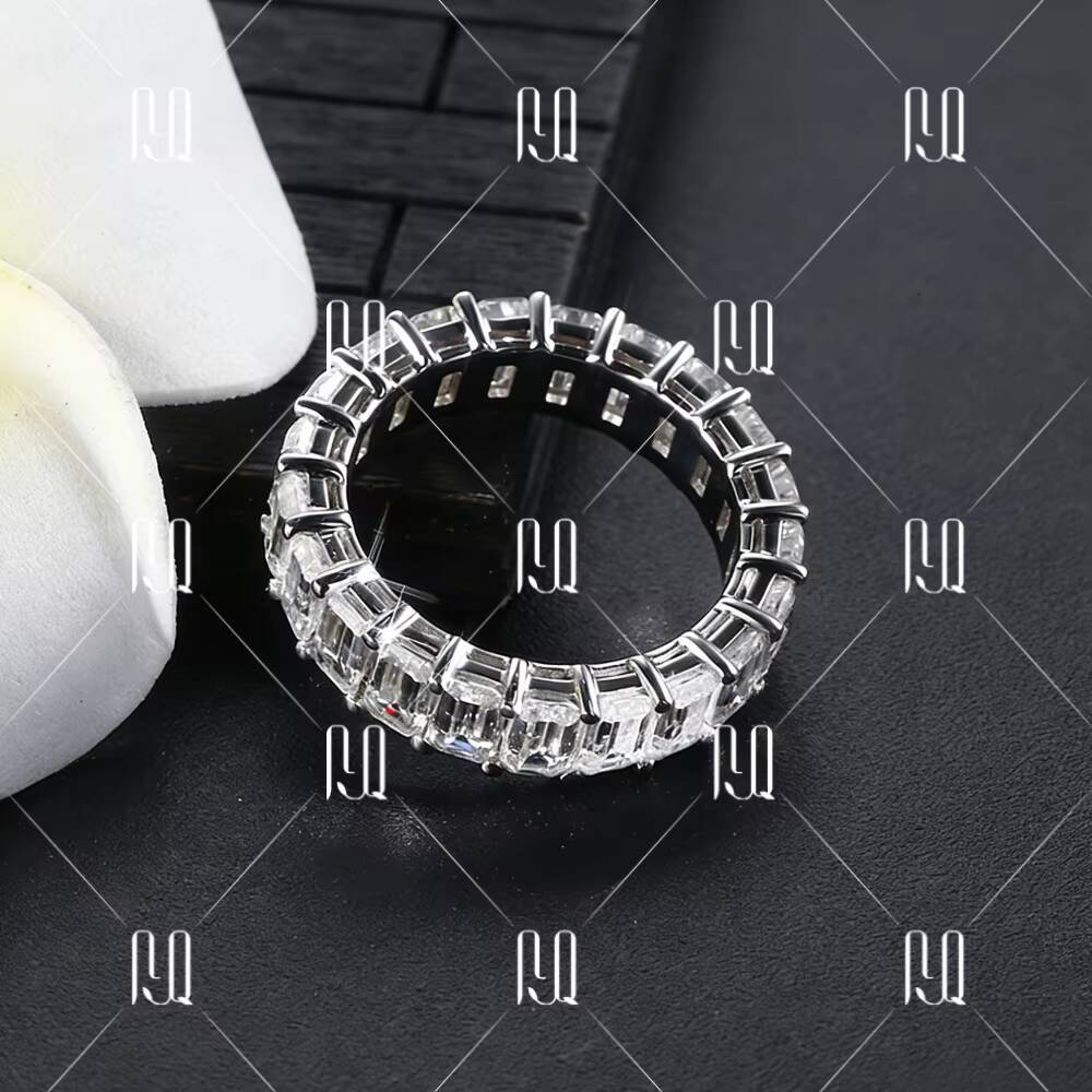 Emerald Cut Moissanite Full Eternity Band 925 Sterling Silver Light Luxury Minimalist Ring Cross-Border Exclusive Wholesale
