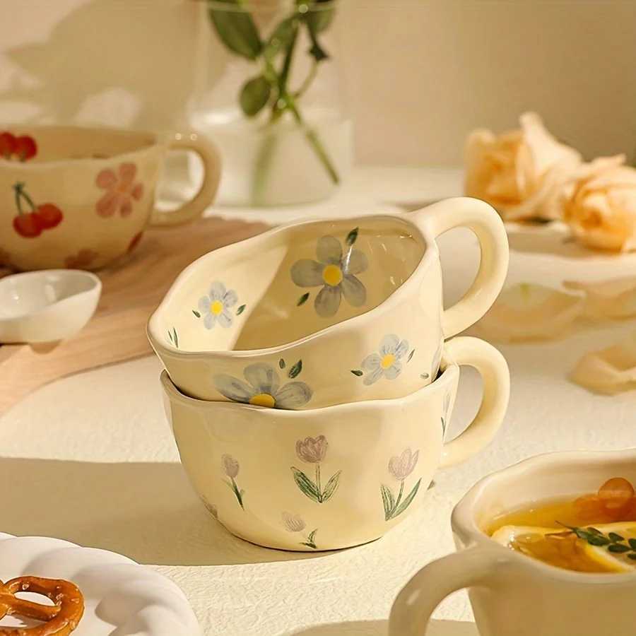 Milky Yellow Ceramic Mug Hand-Pinched Unique Design for CoffeeTeaBreakfast Perfect Gift Reusable for Home Office Cafe H260323