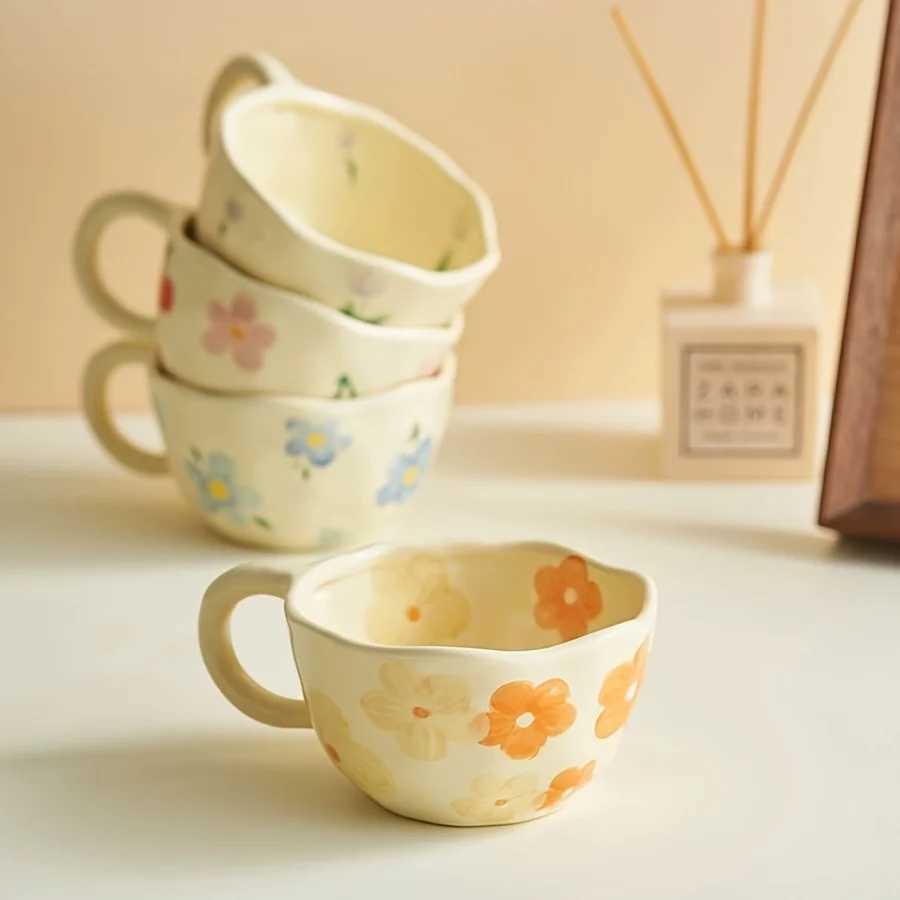 Milky Yellow Ceramic Mug Hand-Pinched Unique Design for CoffeeTeaBreakfast Perfect Gift Reusable for Home Office Cafe H260323