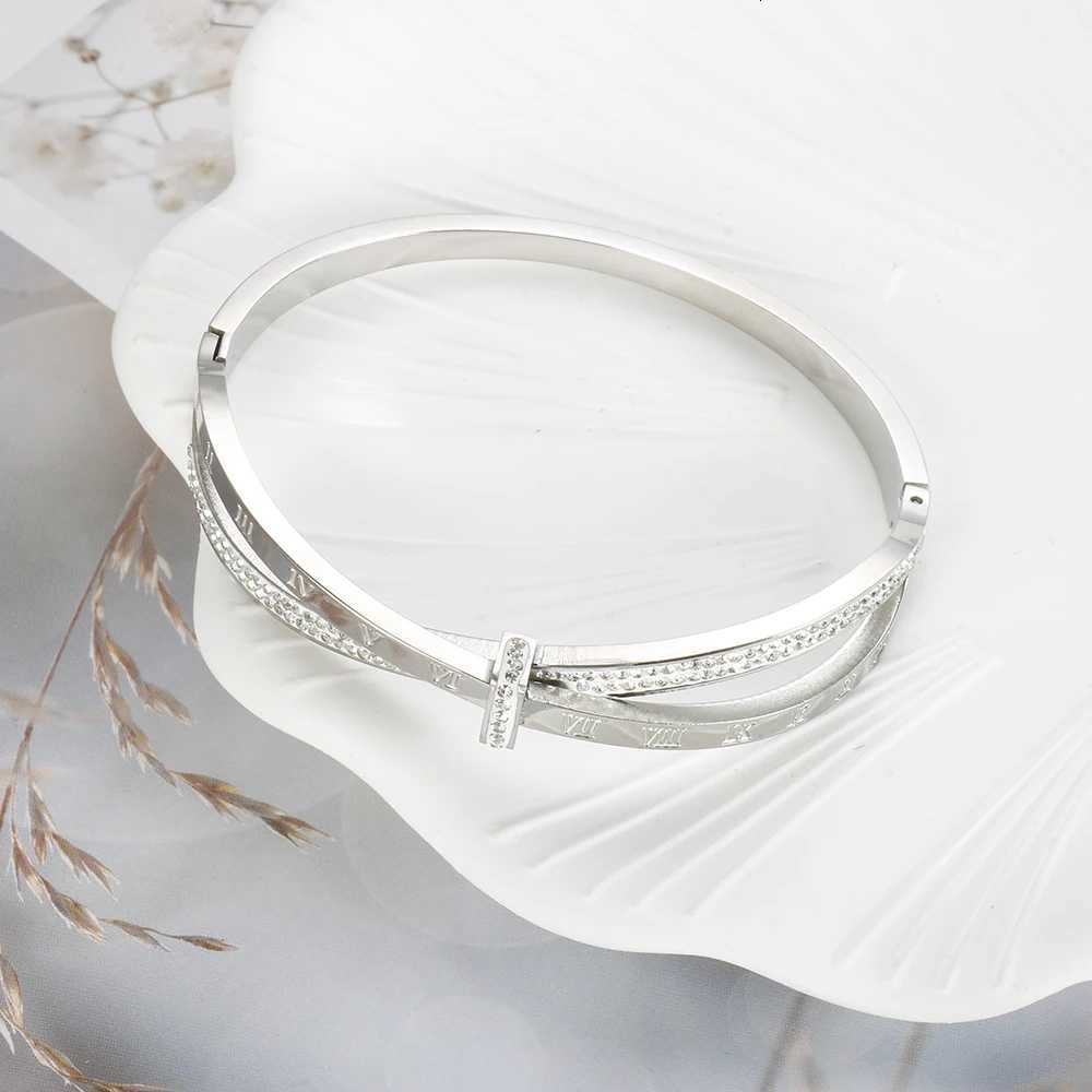 Stainless Steel Cross Crystal Roman Numeral Bangle for Women Waterproof Fashion Jewelry Gift H260323 - view 3