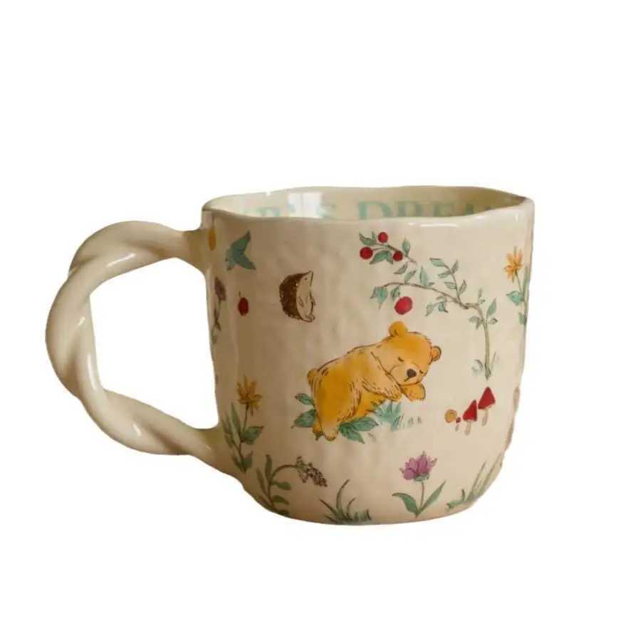 Mori cloth texture ceramic cup Home office creative Fried Dough Twists handle cartoon water cup H260323