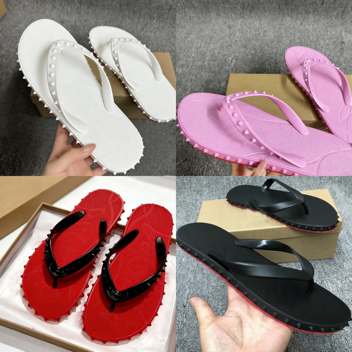 2026 Designer Red Sandals Flip Flops For Men Women Leather Fashion Luxury Letter Bottom Flat Beach Rivet cross Shoes