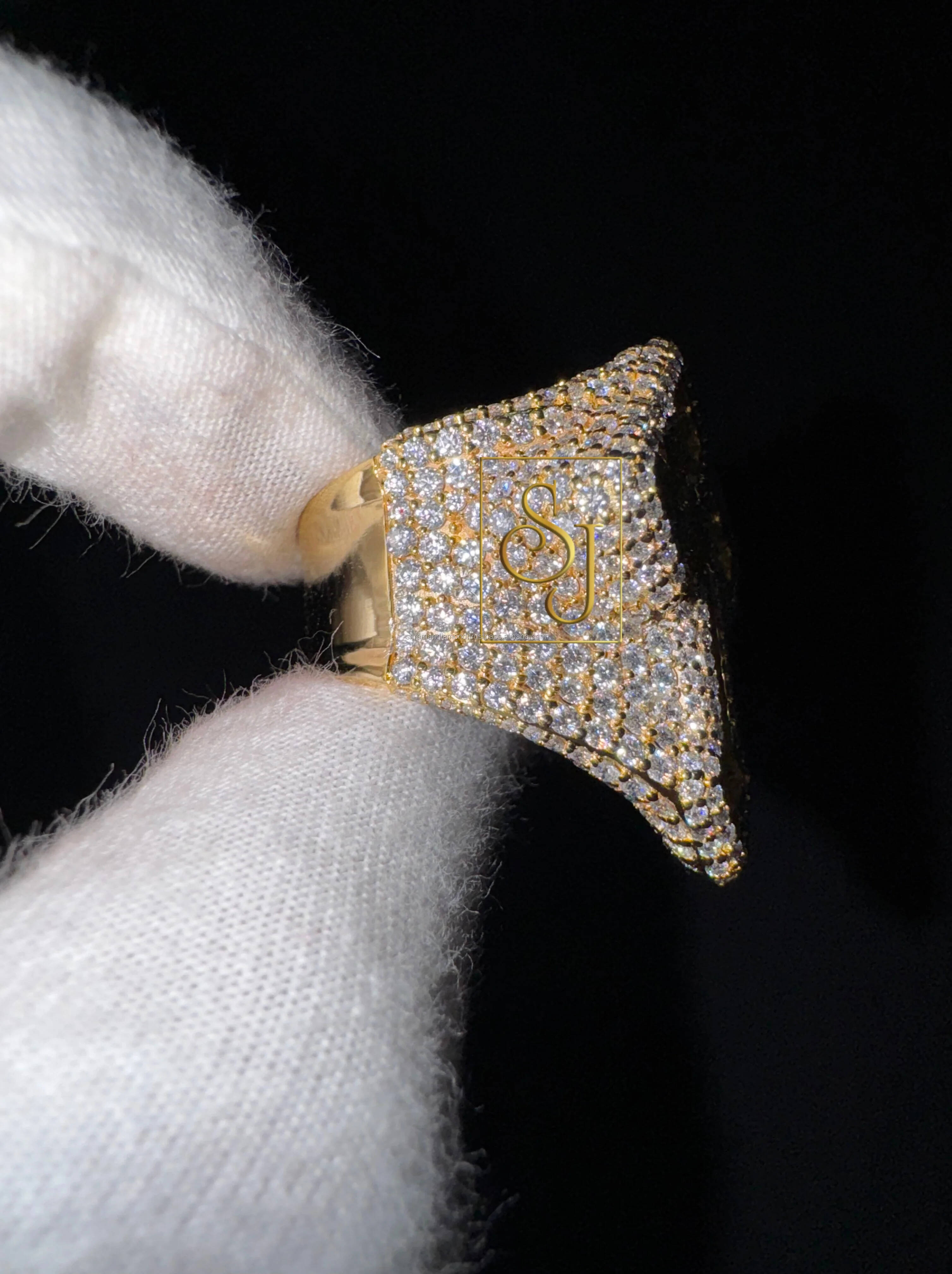 Wholesale Womens Custom 925 Solid Silver Pave Moissanite 537 Ct Rhodium Plated Cross Iced Bling Hip Hop Ring High Quality