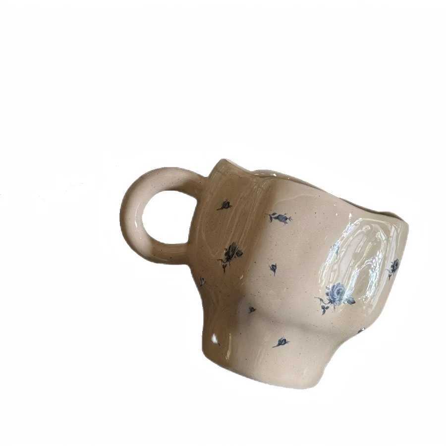 Original handmade blue rose cup ceramic high-value mug H260323