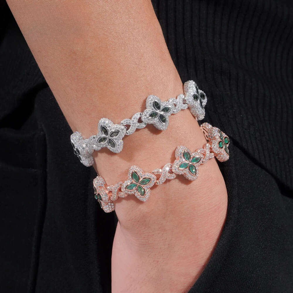 New Design Hot Sale Hip Hop Blue Green Colored Marquise 925 Sterling Silver VVS Moissanite Iced Out Bracelet Men
