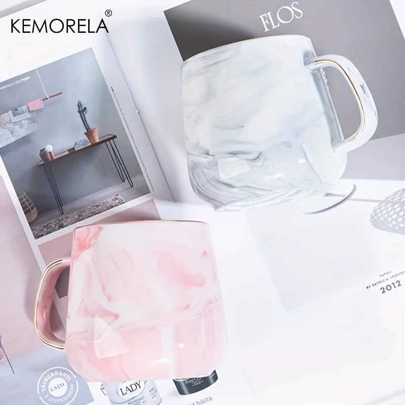 KEMORELA 1PCS 400ml Creative Gold-Rimmed Ceramic Coffee Cup Ceramic Material Oatmeal Breakfast Cup Suitable as a Holiday Gift D260323