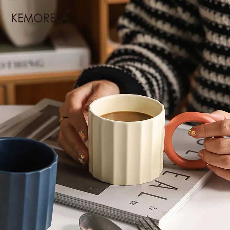 1Pc Nordic Round Handle Ceramic Coffee Mug for Coffee Tea Milk Water Couple Mug Microwave Safe Creative Birthday Gift Coffee Cup D260323