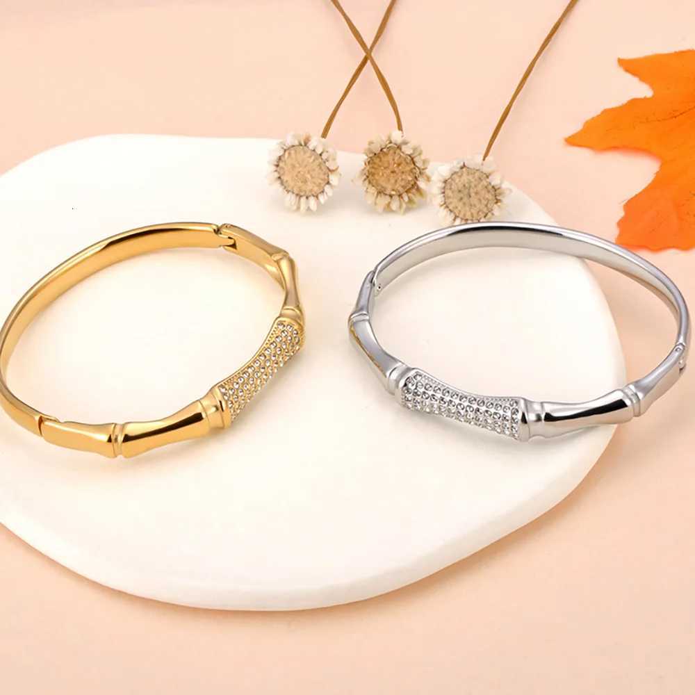 Lokaer Stainless Steel Gold Plated Bamboo Bangles for Women Girl Gift Waterproof Jewelry Luxury Sparkling Zircon B25034 H260323 - view 6