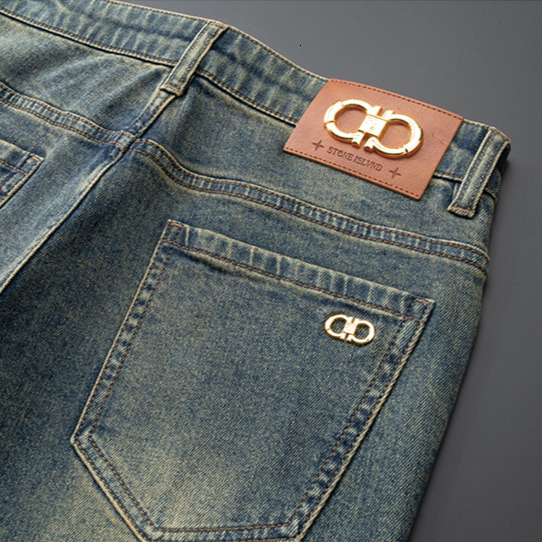 Designer Jeans New Fashion Retro Blue Heavy Craft Washed Embroidered Denim Men's Pants Luxury Men's Business Casual Straight Leg Slim Fit Ba