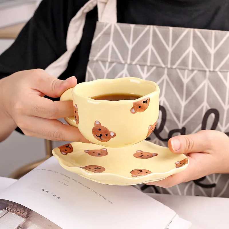 Creative Hand-painted Pattern Ceramic Mug Office Coffee Cup Afternoon Tea Cup Nice Breakfast Milk Drink Set with Saucer H260323