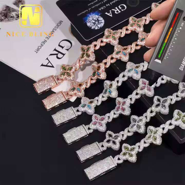 Ready Stocks New Styles Cross Heart Flower Clover Fancy Moissanite Bracelet Iced Out Cuban Link Chain Bracelet