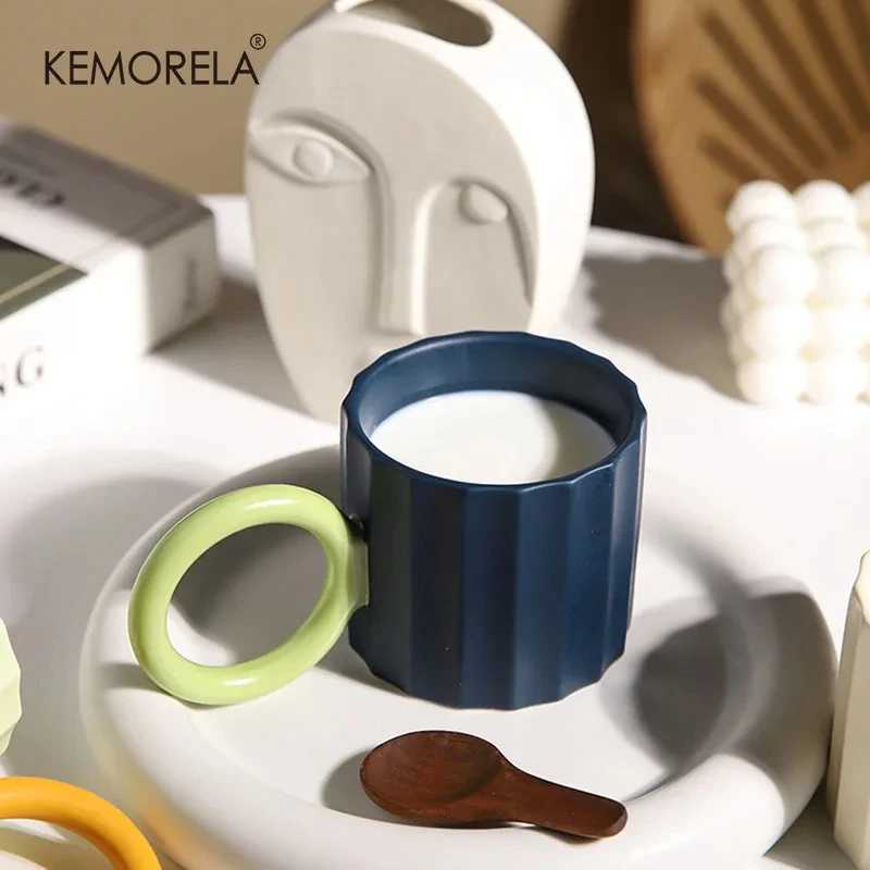 1Pc Nordic Round Handle Ceramic Coffee Mug for Coffee Tea Milk Water Couple Mug Microwave Safe Creative Birthday Gift Coffee Cup D260323