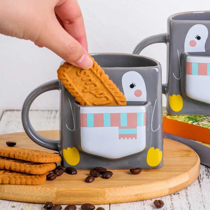 1pc 270ml Cartoon Penguin Pocket Mug with Handle Creative Animal-Shaped Coffee Cookie Cup for Home Unique Drinkware Gift H260323
