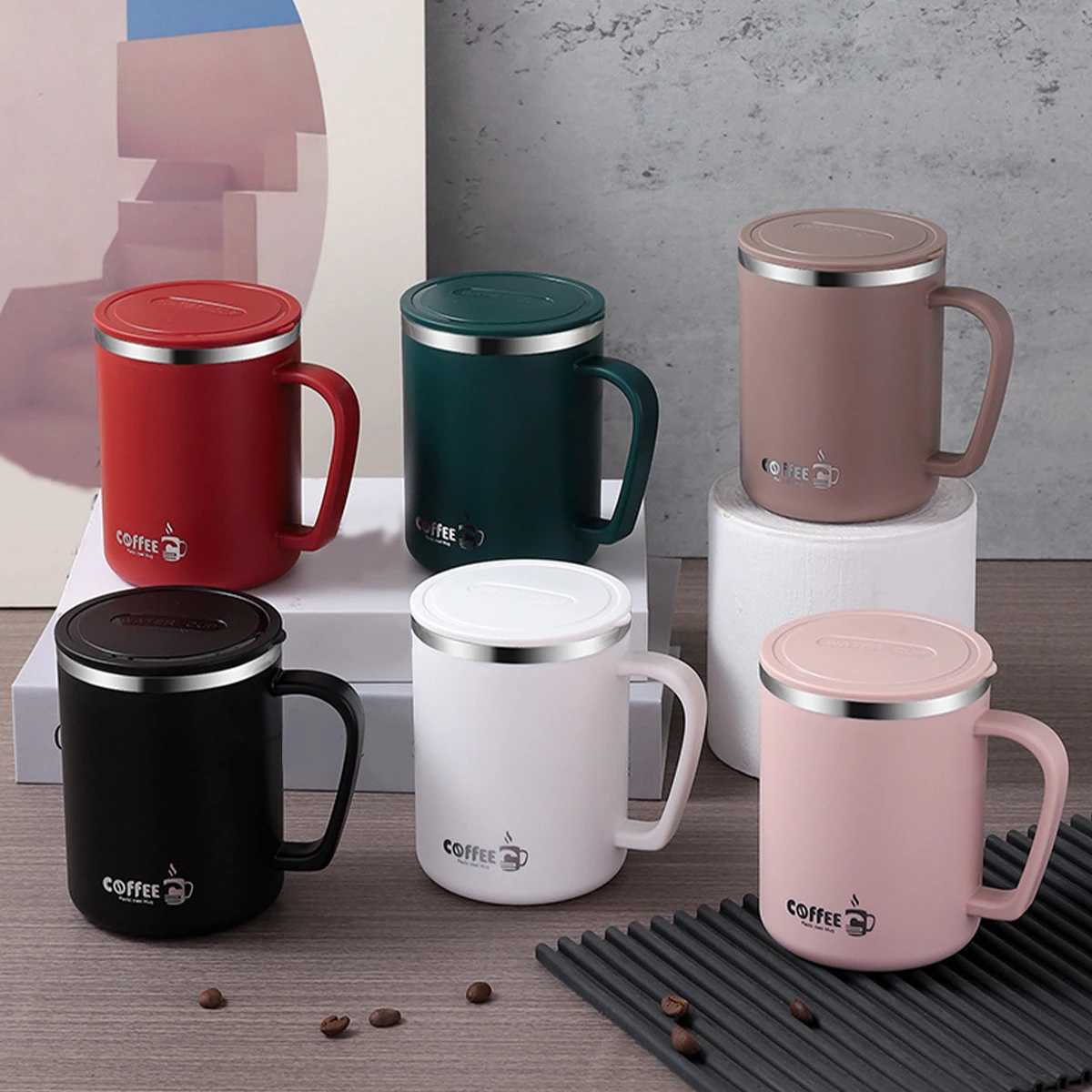 WORTHBUY 480Ml Double-Layer Insulated Coffee Mug Portable 304 Stainless Steel Thermal Cup With LidHandle Leak-Proof Coffee Cup D260323