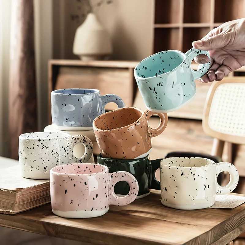 Irregular Splash Ink Ceramic Mug Ring Handle Handmade Coffee Milk Cup Couple Cups Home Office Decoration Handgrip Porcelain H260323