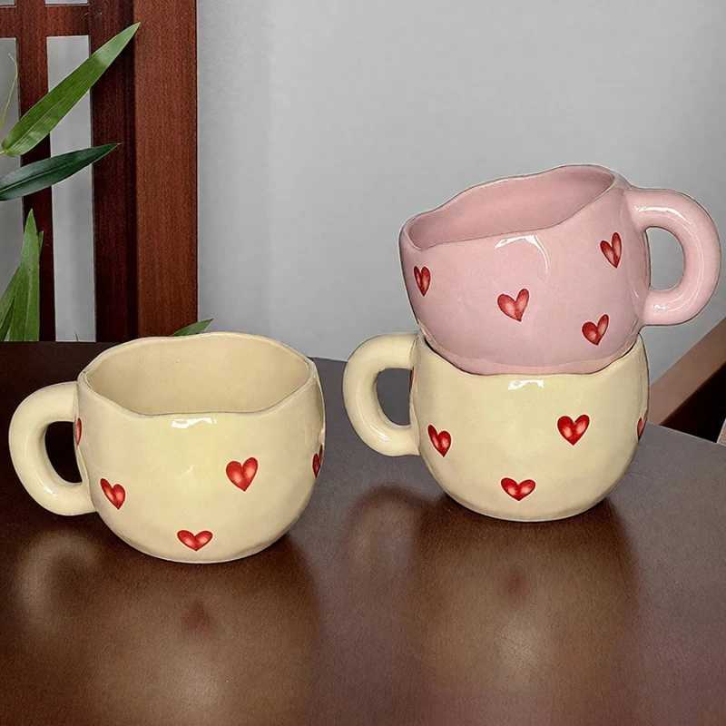 Hand Painted Heart Design Ceramic Coffee Mug With Handle For Milk Tea Romantic Gift Valentine Anniversary Couple Set D260323