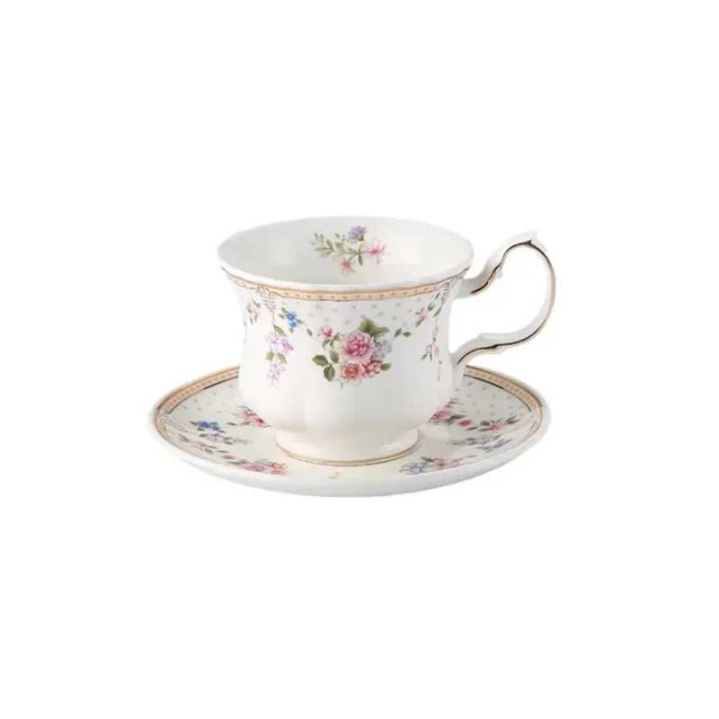 French Coffee Cup and Plate Set Ins Small Fragrance Style Gold Edged Ceramic Cup Retro Floral Afternoon Tea Mug Ceramics Mugs H260323