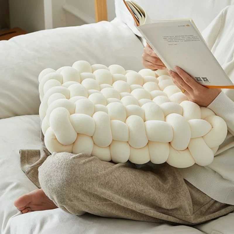 Living Room Soft Plush Knot CushionSofa Pillow Solid Square Hand-Woven Home Throw PillowSquare Woven Seat Cushion H260323