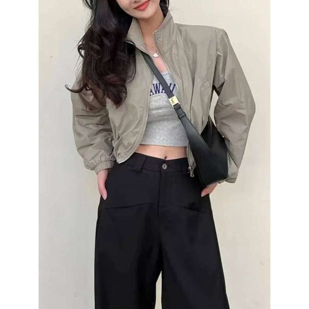 Autumn Vintage Women's Windbreaker Cropped Jackets Harajuku Oversized Streetwear Long Sleeve Casual Fashion Female Elegant Top 26W0323
