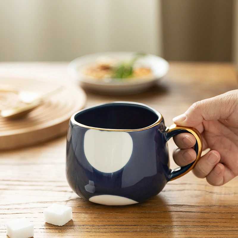 Nordic Creative Ceramic Coffee Cup Home Water Milk Mark Mug Gold Inlaid Couple Holiday Birthday Gift Coffee Mug H260323