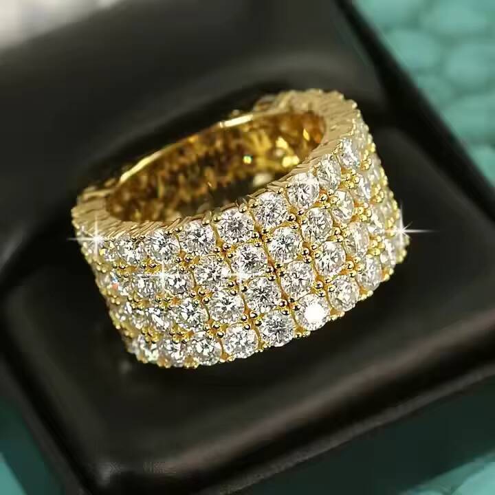 Four Row Lab Created Moissanite Cluster Signet Ring Trendy Stainless Steel IGI Certified Fashion Jewelry Unique Design for Gift