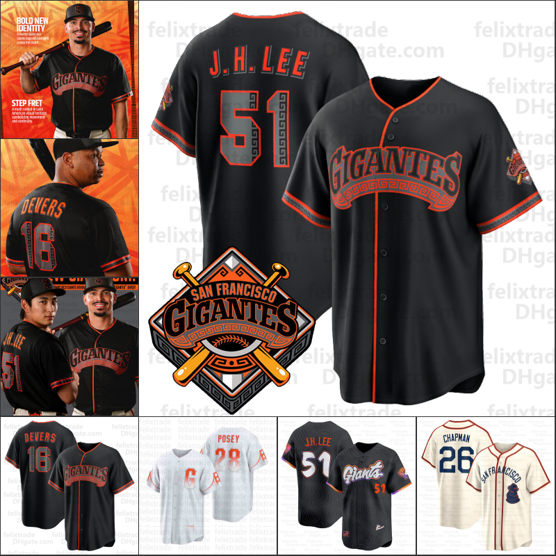 16 Rafael Devers Giant 2026 Black Gigantes Jersey Jung Hoo Lee Matt Chapman Luis Arraez Adames Buster Posey Fitzgerald David Villar Harrison Bader