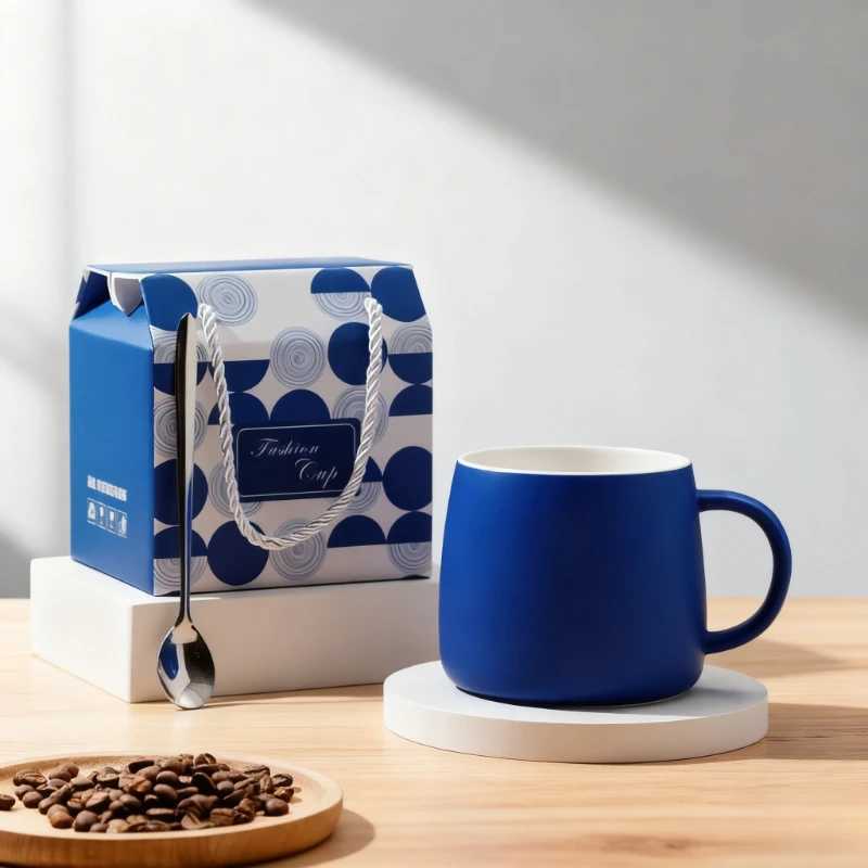 500ml creative design ink blue ceramic cup coffee cup couple water cup breakfast oatmeal cup holiday gift porcelain cup D260323