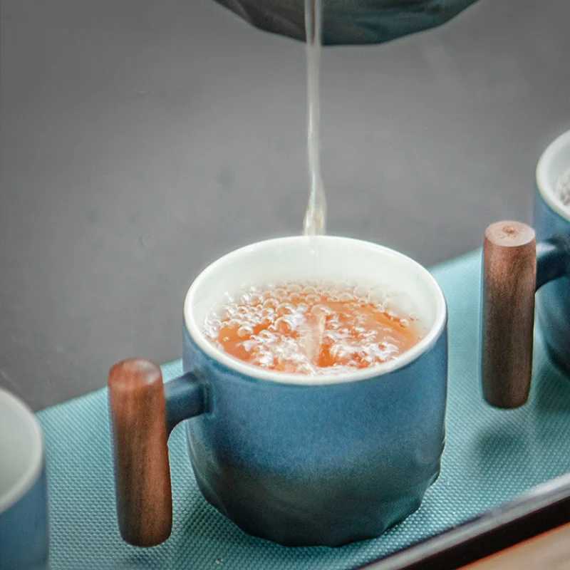 70ML Office Water Cup Filter Tea Mug Ceramic Coffee Cup Wooden Handle Coffee Mug Handmade Tea Coffee Cup Birthday Gift D260323