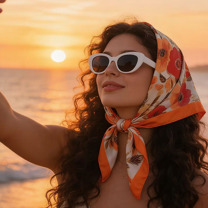 70x70cm Satin Imitation Silk Square Scarf Art Oil Painting Series Soft Smooth Lightweight Breathable All-Match Neck Scarf Shawl Headband Bag Decor