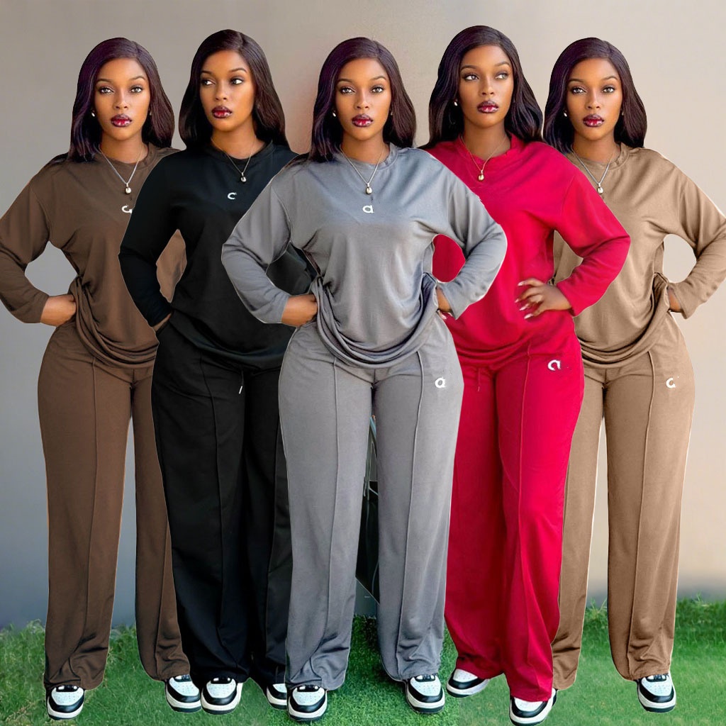 Women's Yoga Sets Fashion Casual Long Sleeves Pullover Tops Wide-Leg Long Pants Two-Piece Set Plus size Tracksuits With Drawstring Sports Clothin