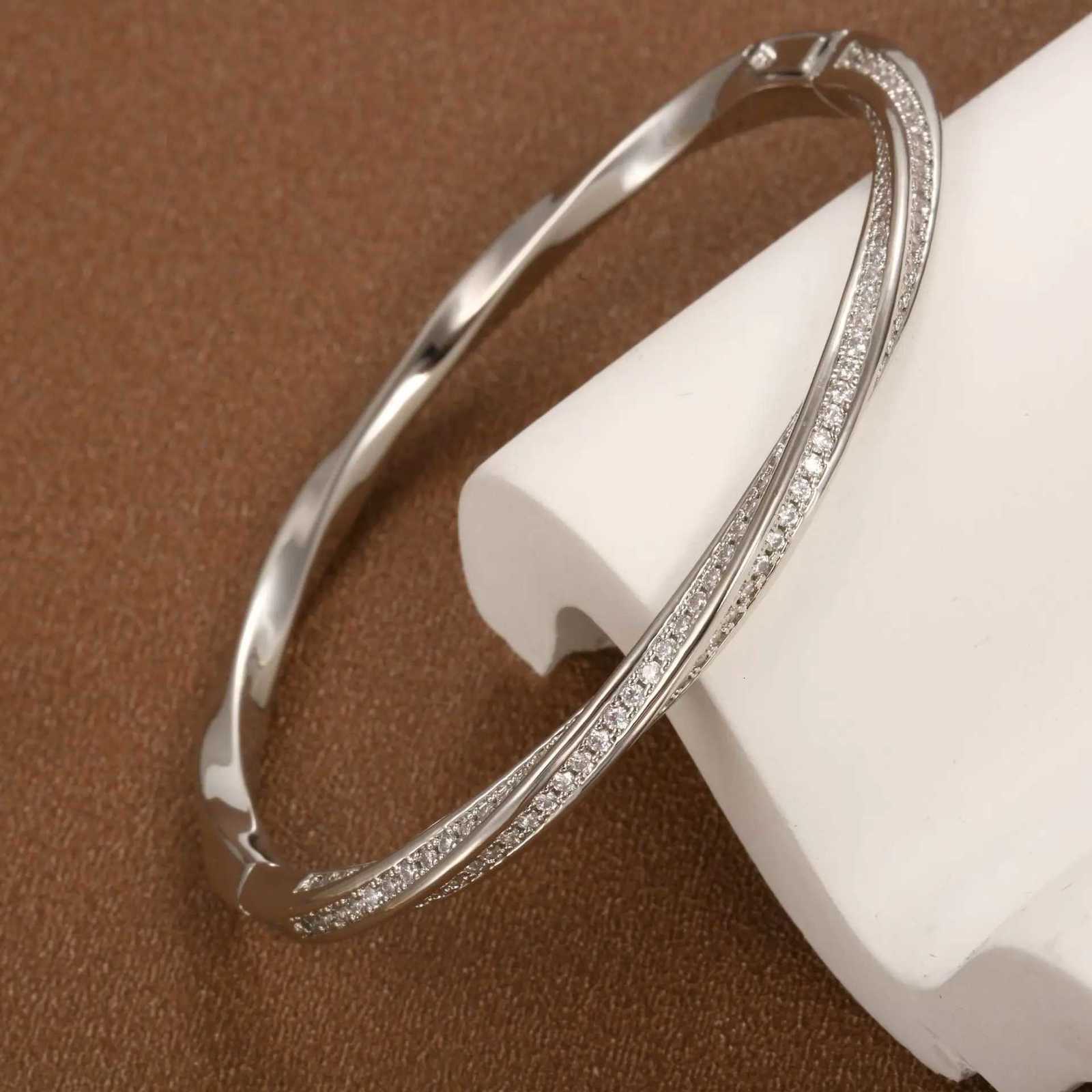 Yupsk Classic Stainless Steel Zircon Inlaid Open Bangle for Women Twist Niche Design Luxury Jewelry Gift H260323 - view 6