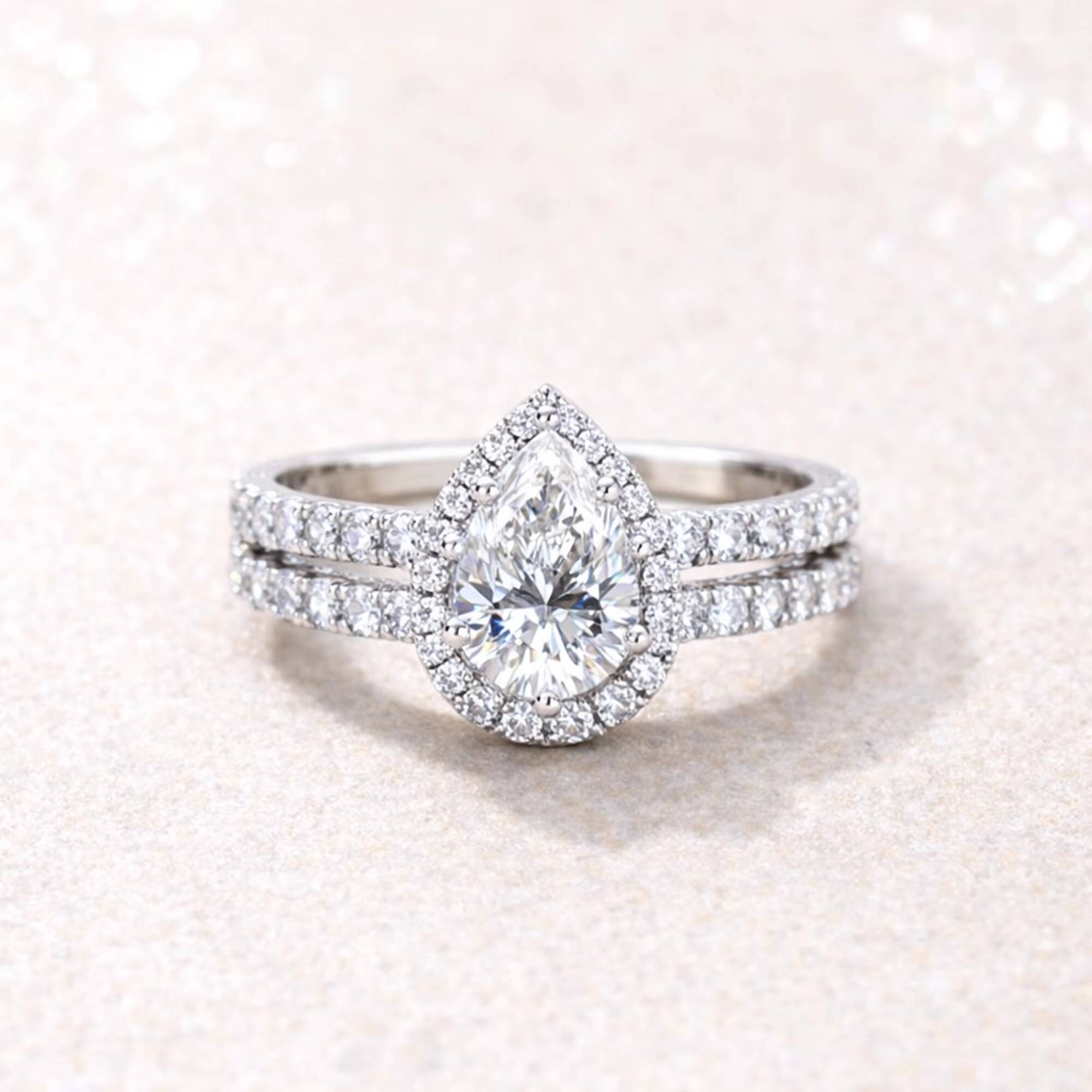 IGI Certified 1ct Pear Shape Lab Grown Diamond Ring Jewelry Set for Women 14K Solid Gold India