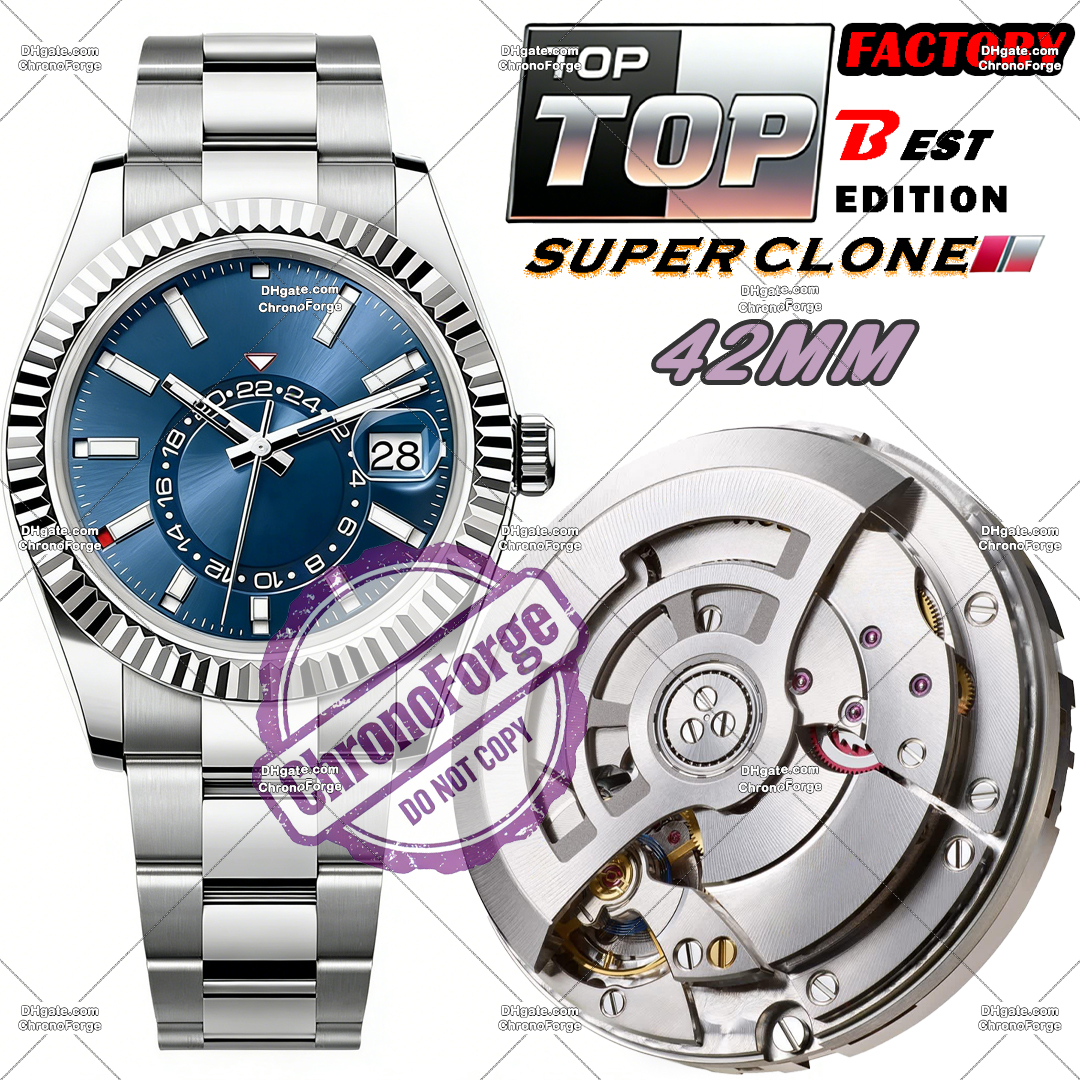 Super Clone Watch Mens Watch Designer Watch 42mm Auto Movement Mirror Quality Full Function SKY Dweller Sapphire glass Noctilucent Waterproof 72H Power Reserve