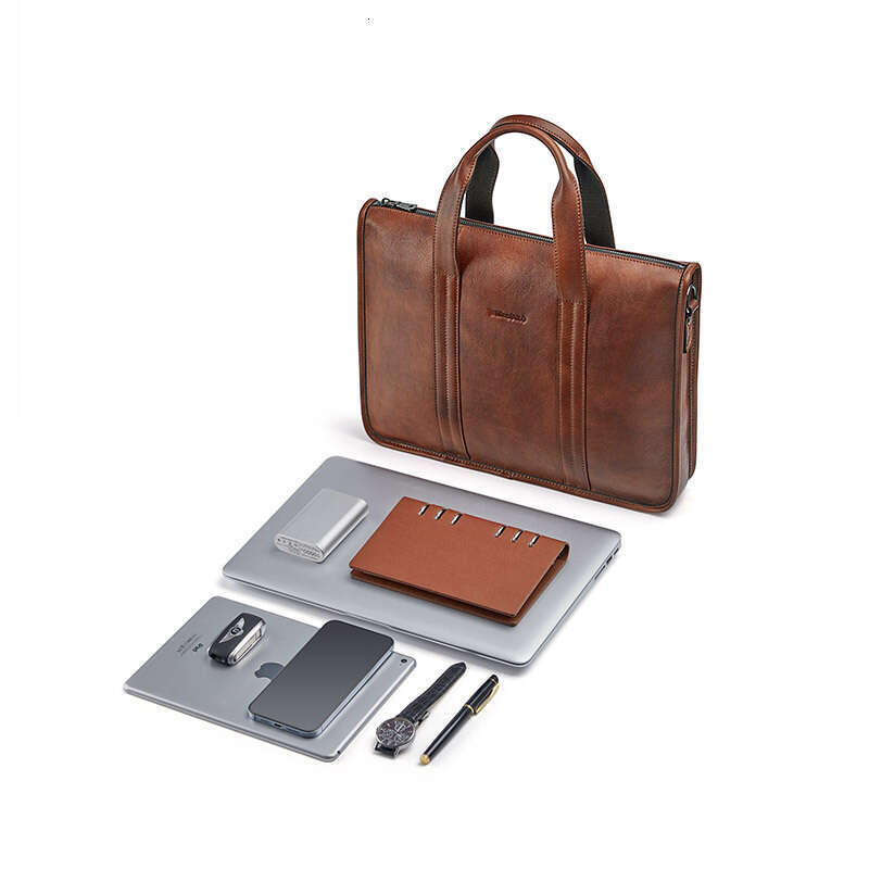 Royal Paul Men's Business Briefcase Leather Laptop Bag 14 Inch Large Capacity Office Bag Hot Sale For Commute SENYY