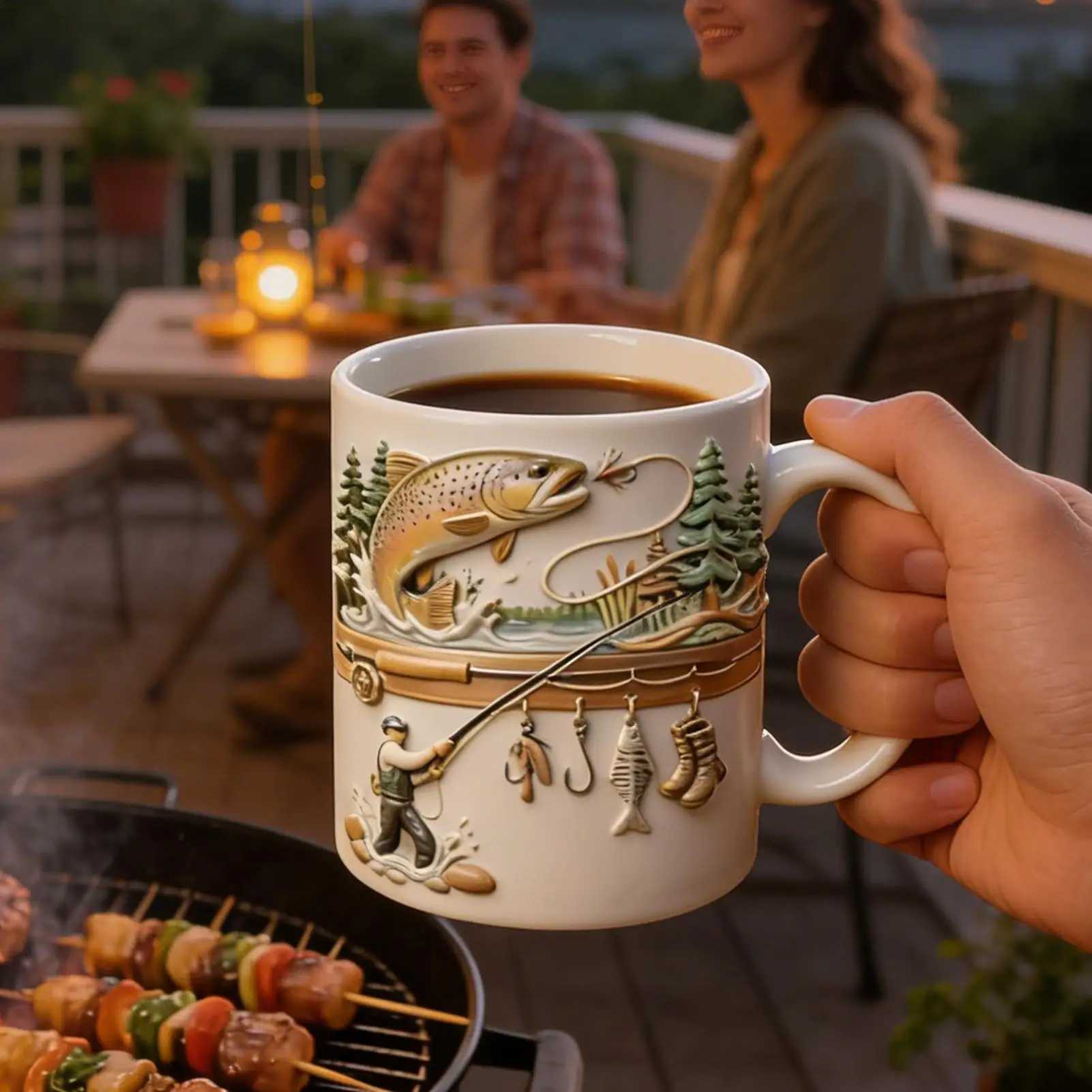 350ml Ceramic Fishing Mug Funny Novelty Drinkware Fisherman Coffee Mug for Cold Weather Outdoor Fishing Camping Hiking Picnic D260323