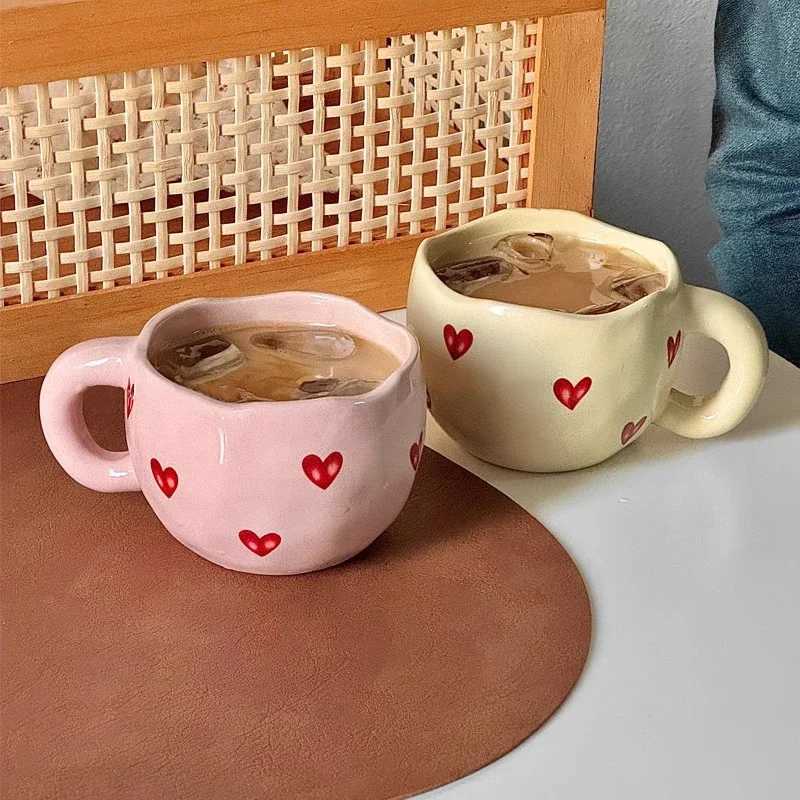 Hand Painted Heart Design Ceramic Coffee Mug With Handle For Milk Tea Romantic Gift Valentine Anniversary Couple Set D260323